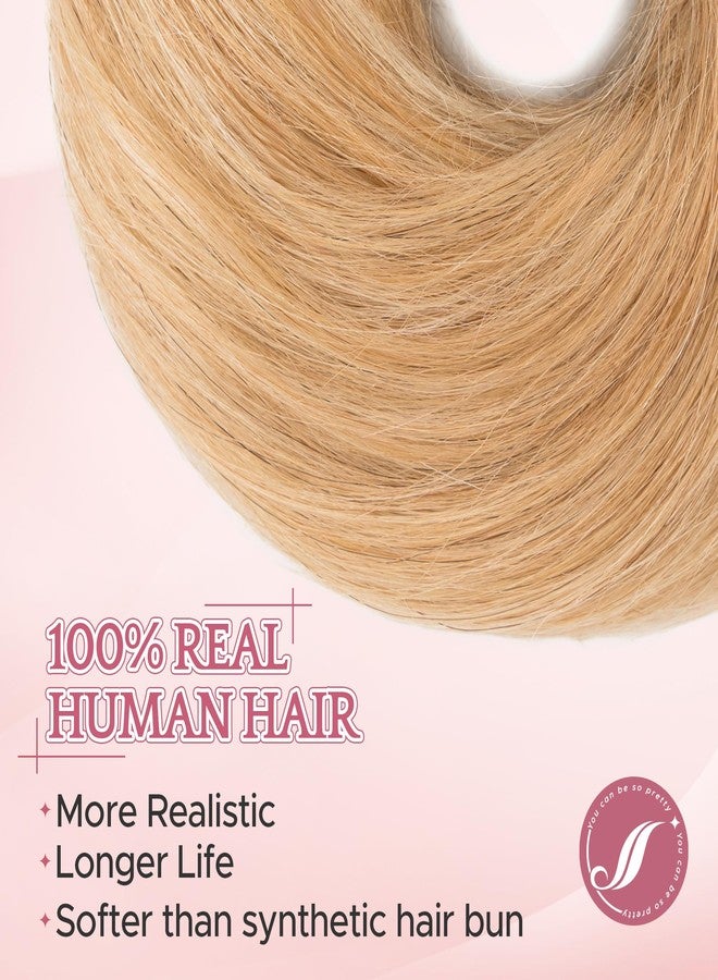 SEGO Human Hair Messy Bun Hairpieces Real Hair Bun Scrunchies 25g Natural Smoothed Tousled Updo Donut Chignon Ponytail Extensions for Women Girls-S-#12RP613R Golden Brown&Bleach Blonde - Image 2